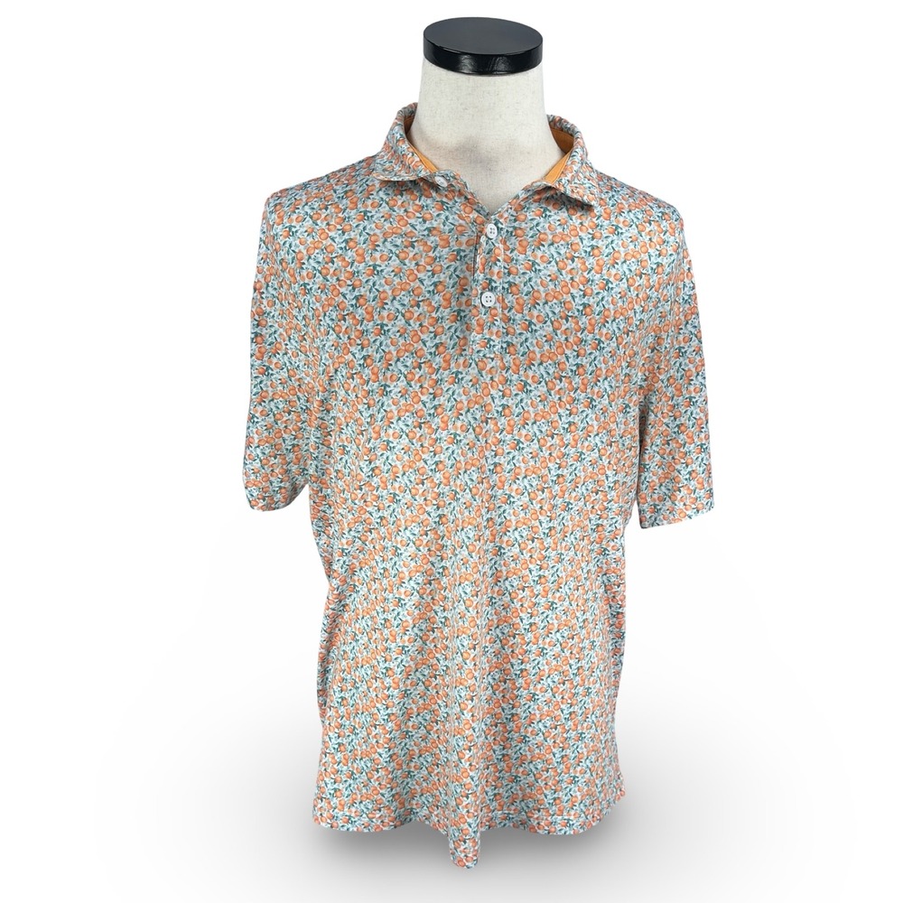 Walter‎ Hagen Mens Gray Orange Fruit Print Performance Golf Polo Shirt Size L